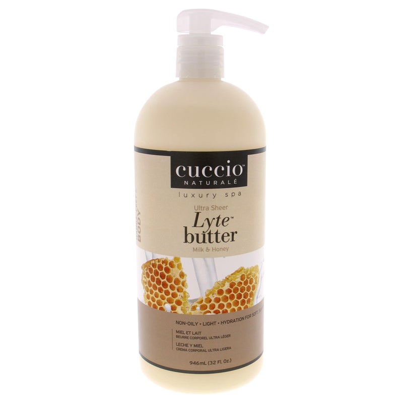 Cuccio Naturale Lyte Ultra-Sheer Body Butter - Replenishing Scented Moisturizer Cream - Deep Hydration To Repair Dry Skin - All Natural, Cruelty-Free Formula - Milk And Honey - 32 Oz - Image 1