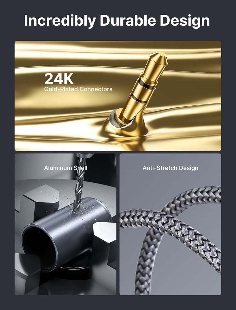 jsaux ® 6.6Ft/2M Rca To 3.5 mm Male Cable, Nylon Braided 3.5 Mm Aux To Rca Cable, Male To Male 1/8 To Rca Audio Y Cord For Smartphones, Mp3, Tablets, Speakers, Hdtv, Grey - Image 3