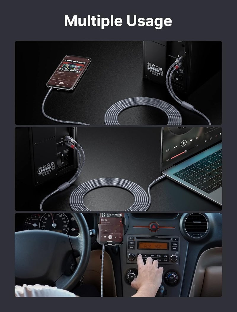 jsaux ® 6.6Ft/2M Rca To 3.5 mm Male Cable, Nylon Braided 3.5 Mm Aux To Rca Cable, Male To Male 1/8 To Rca Audio Y Cord For Smartphones, Mp3, Tablets, Speakers, Hdtv, Grey - Image 4