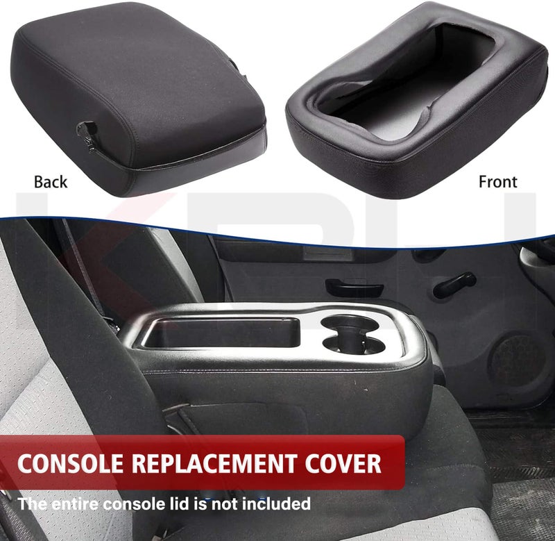 KBH Center Console Armrest Cover for Chevy Silverado & Tahoe & Suburban, GMC Sierra & Yukon 1500 2500 3500 2007-2014, Jump Seat Console, Leather + Cloth Blend Trim, Zipper Closure, Black - Image 2