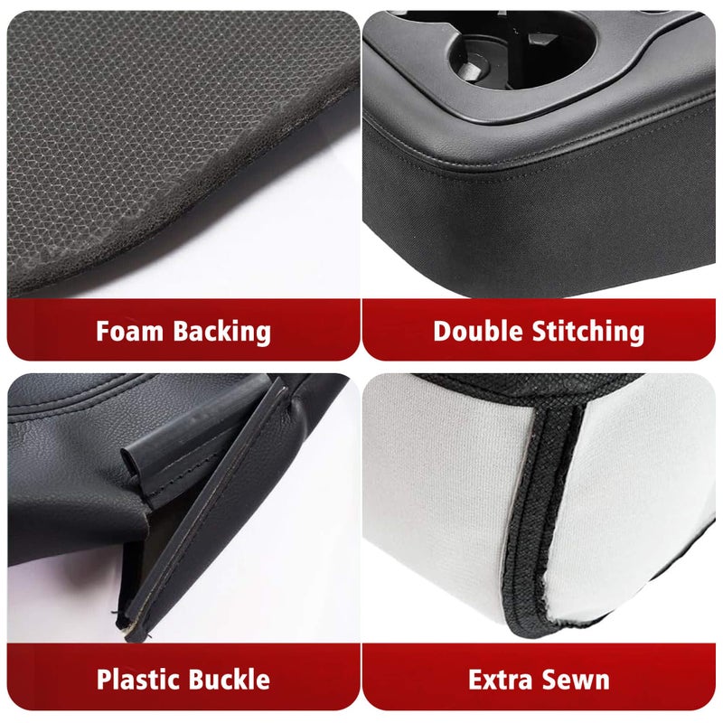 KBH Center Console Armrest Cover for Chevy Silverado & Tahoe & Suburban, GMC Sierra & Yukon 1500 2500 3500 2007-2014, Jump Seat Console, Leather + Cloth Blend Trim, Zipper Closure, Black - Image 5