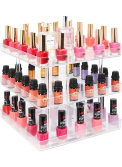 J JACKCUBE DESIGN JACKCUBE Design 3 Tier Clear Nail Polish 360 Rotating Display Rack Organizer Stand Makeup Cosmetics Storage Box Carousel Shelf with Acrylic Guard(3tier) - :MK387-3 