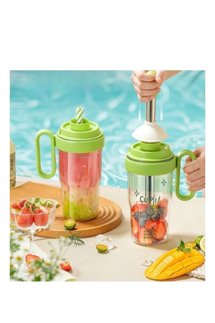 1000ml large-capacity portable DIY beverage cup (including cup, ice tray, ice hammer, straw, straw cap), easy to make at home: milk tea, lemon tea, fruit tea, DIY creative and refreshing special iced drinks. The cup has a handle for easy carrying and can be used in multiple scenarios. It is a must-have in summer. - Image 1