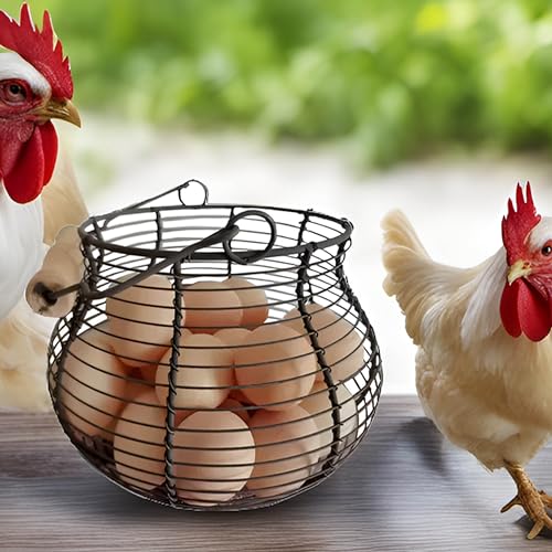 LINCOUNTRY. Farmhouse Wire Egg Baskets for Gathering Fresh Egg With Handle, Round Metal Chicken Basket Collecting Fresh Egg Holder, Vintage Style for Countertop Kitchen - Image 4