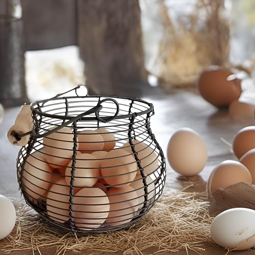LINCOUNTRY. Farmhouse Wire Egg Baskets for Gathering Fresh Egg With Handle, Round Metal Chicken Basket Collecting Fresh Egg Holder, Vintage Style for Countertop Kitchen - Image 5