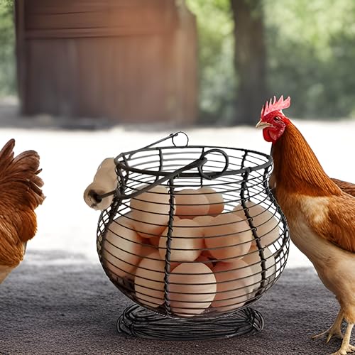 LINCOUNTRY. Farmhouse Wire Egg Baskets for Gathering Fresh Egg With Handle, Round Metal Chicken Basket Collecting Fresh Egg Holder, Vintage Style for Countertop Kitchen - Image 2