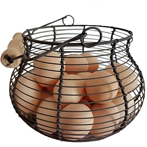 LINCOUNTRY. Farmhouse Wire Egg Baskets for Gathering Fresh Egg With Handle, Round Metal Chicken Basket Collecting Fresh Egg Holder, Vintage Style for Countertop Kitchen - Image 1
