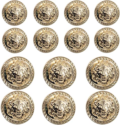 MosBug 14 Pieces Gold Vintage Antique Metal Blazer Button Set - 3D Lion Head - for Blazer, Suits, Sport Coat, Uniform, Jacket 17mm 23mm - Image 1