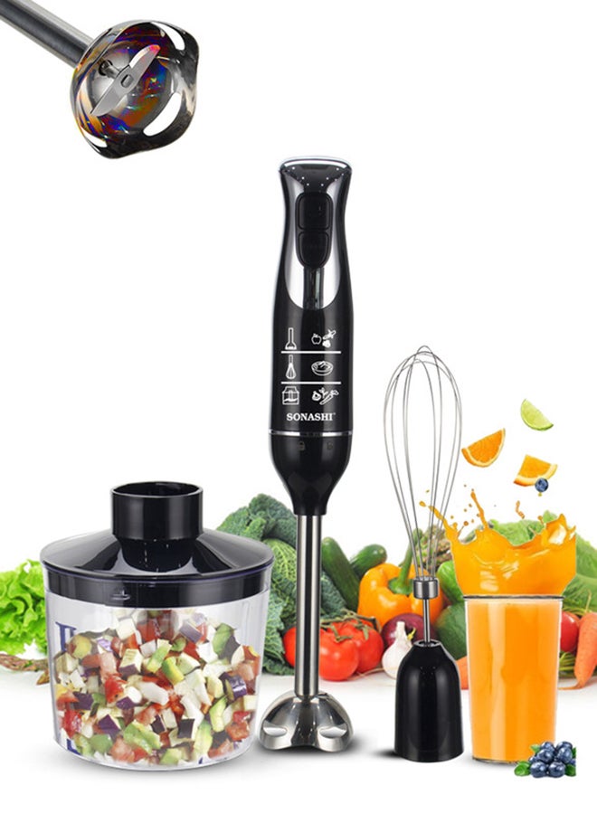 SONASHI 4-in-1 Hand Blender & Mixer, 600W | Includes 500ml Chopper Bowl , Whisk, 700ml Beaker, & Blending Wand | Stainless Steel Blade | Removable Stick | 2 Speed | for Baby Food, Soup, Juice | SHB-187JCW Black SHB-187JCW Black - Image 1