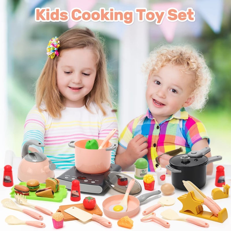CUTE STONE Play Kitchen Accessories Set Kids Cooking Toys Set with Play Pots and Pans Electronic Induction Cooktop with Sound and Light Cookware Utensils Kids Kitchen Set Kitchen Toys for Kids - Image 3