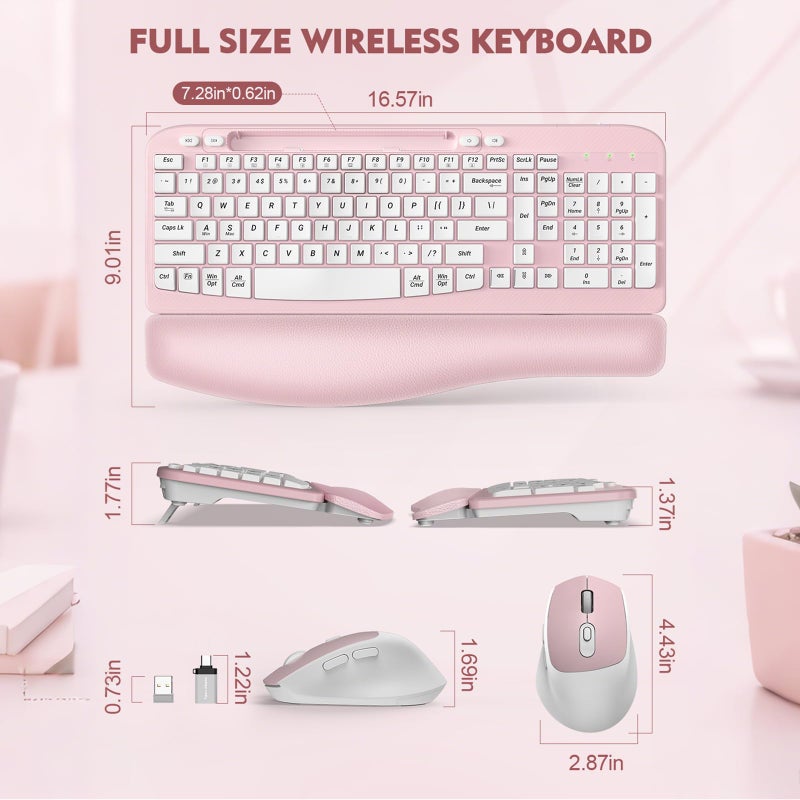 EAYBLLY Wireless Keyboard and Mouse Combo, Wave Keys Full-Sized Ergonomic Keyboard with Cushioned Plam Rest, Phone Holder, Comfortable Natural Typing, 2.4G Cordless Set for Computer, Laptop, Pc, Mac, Windows - Image 3