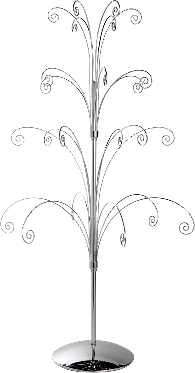 Creative Hobbies 36 Inch Tall Ornament Display Tree, Bright Silver Chrome Plated, Holds 24 Ornaments - Image 1