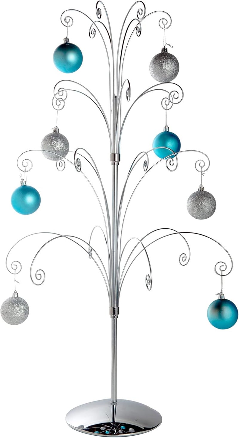 Creative Hobbies 36 Inch Tall Ornament Display Tree, Bright Silver Chrome Plated, Holds 24 Ornaments - Image 2