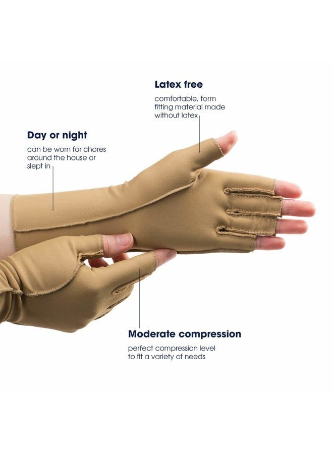Isotoner Women & Men Arthritis Compression Rheumatoid Pain Relief Gloves for joint support with Open/Full finger design, Camel, XS - Image 2