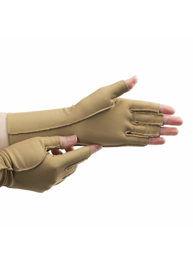 Isotoner Women & Men Arthritis Compression Rheumatoid Pain Relief Gloves for joint support with Open/Full finger design, Camel, XS - Image 1