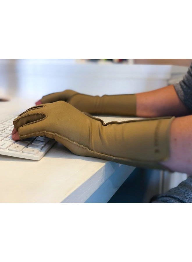 Isotoner Women & Men Arthritis Compression Rheumatoid Pain Relief Gloves for joint support with Open/Full finger design, Camel, XS - Image 3
