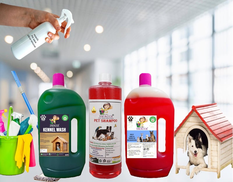 swacch Kennel Wash (Jasmine) + Pet Shampoo (Strawberry) I Pet Aqua Odour Remover (Strawberry) 1 Litre Combo Pack of 3 Economical Pack I Dog and Cat Friendly - Image 2