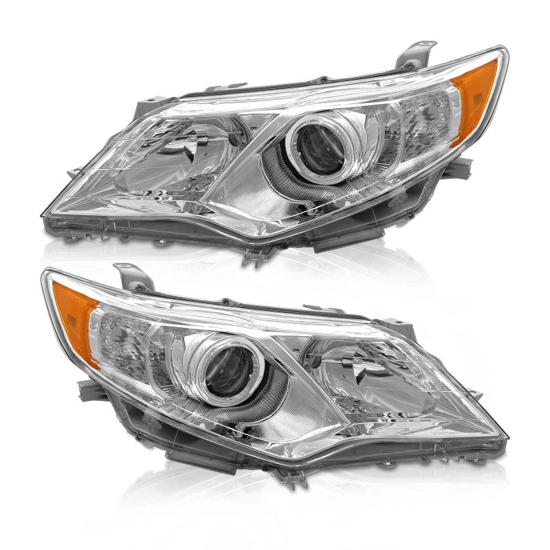 AS Headlights Assembly Replacement for 2012 2013 2014 Toyota Camry LSeLeXleHybrid Chrome Housing Amber Reflector Clear Lens Driver and Passenger Side