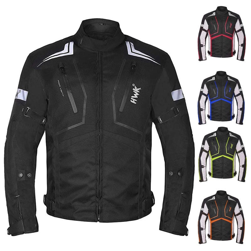 HWK Scorpion Motorcycle Jacket for Men  Women Motor Bike Jacket and Motorcycle Gear with Body Armor Foam Padding  Breathable Cordura Fabric Reflective Jacket for Night Visibility  Black 3XLarge