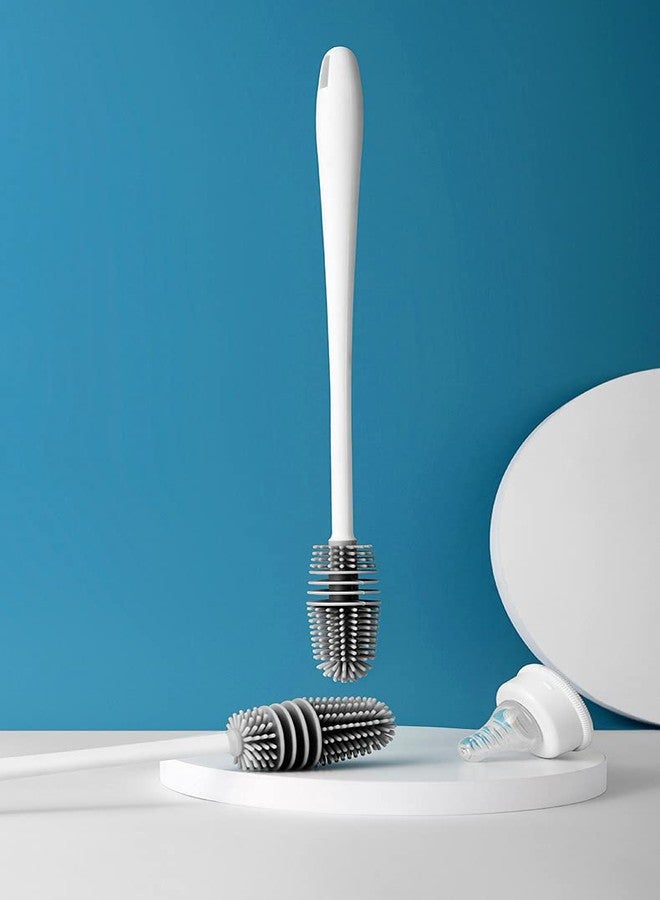 MobFest® 33cm Glassware Cleaning TPR Made Flexible Bristles Brush Long Handle Silicone Bottle Cleaner Brush - Grey (2) - Image 1