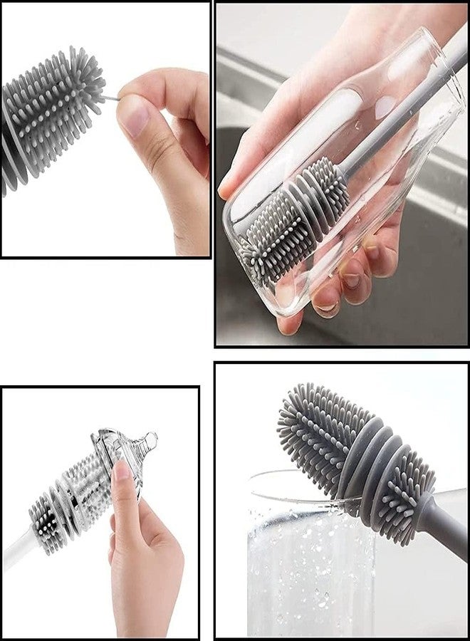 MobFest® 33cm Glassware Cleaning TPR Made Flexible Bristles Brush Long Handle Silicone Bottle Cleaner Brush - Grey (2) - Image 4