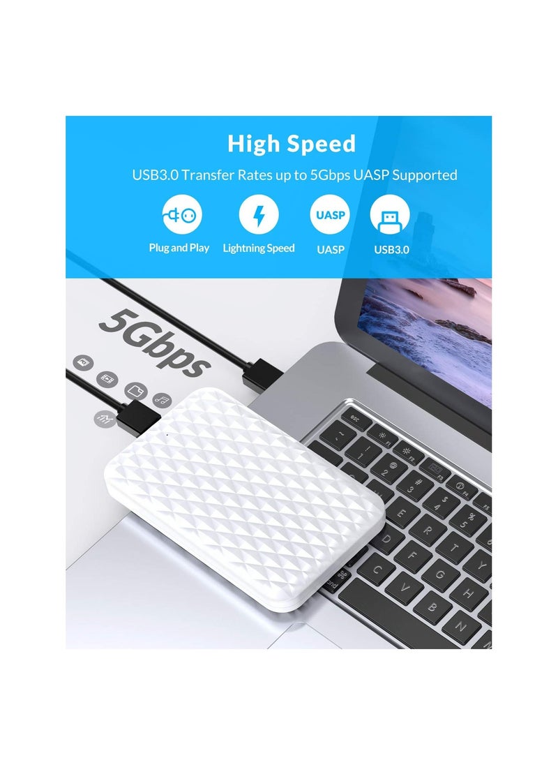 Generic - Hard Drive Enclosure 2.5 Inch, Sata to Usb 3.0 Hdd Enclosure for 7/9.5mm Ssd/Hdd Up To 6tb Tool-Free Support Uasp-2520u3-V1, Rate of Up to 5gbps. Compatible with Window/Mac/Linux(White) - Image 1
