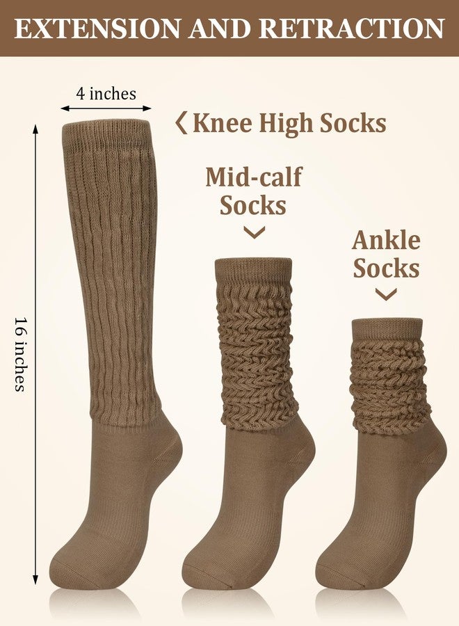 Darller Slouchy Socks for Women 4 Pairs Slouch Long Scrunch Knee High Sock Knit Cotton Boot Tube Socks, Brown Series - Image 2
