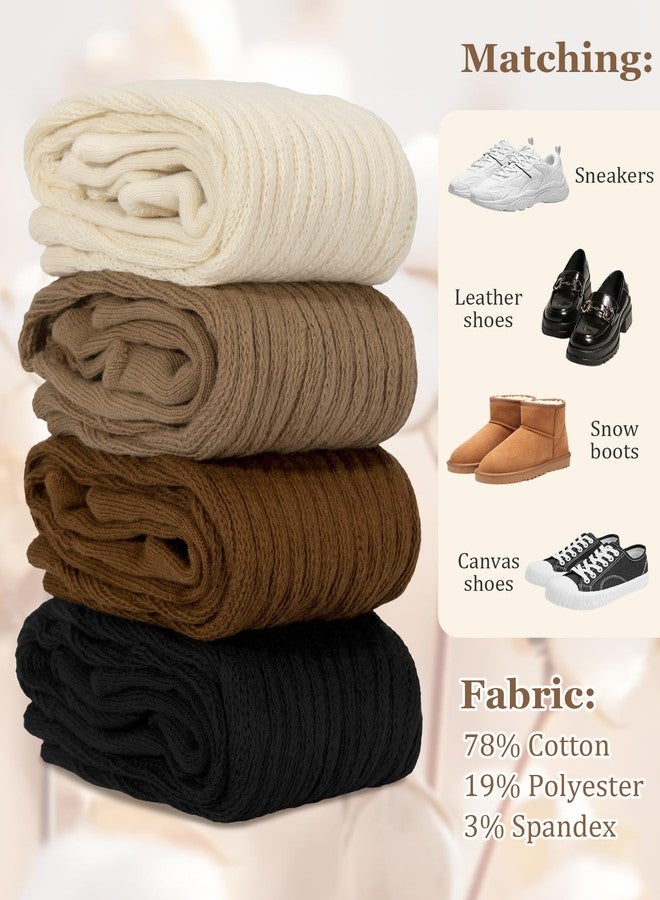 Darller Slouchy Socks for Women 4 Pairs Slouch Long Scrunch Knee High Sock Knit Cotton Boot Tube Socks, Brown Series - Image 3