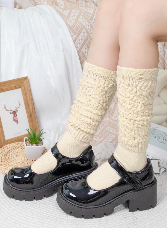 Darller Slouchy Socks for Women 4 Pairs Slouch Long Scrunch Knee High Sock Knit Cotton Boot Tube Socks, Brown Series - Image 5