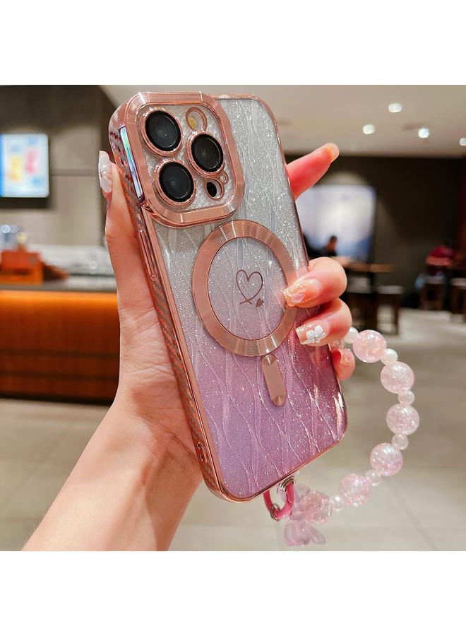 S-TOP Case For iPhone 14 Pro Max Loves Leaves Gradient Glitter Bracelets Carbon Fiber Magsafe TPU Phone Case - Image 1