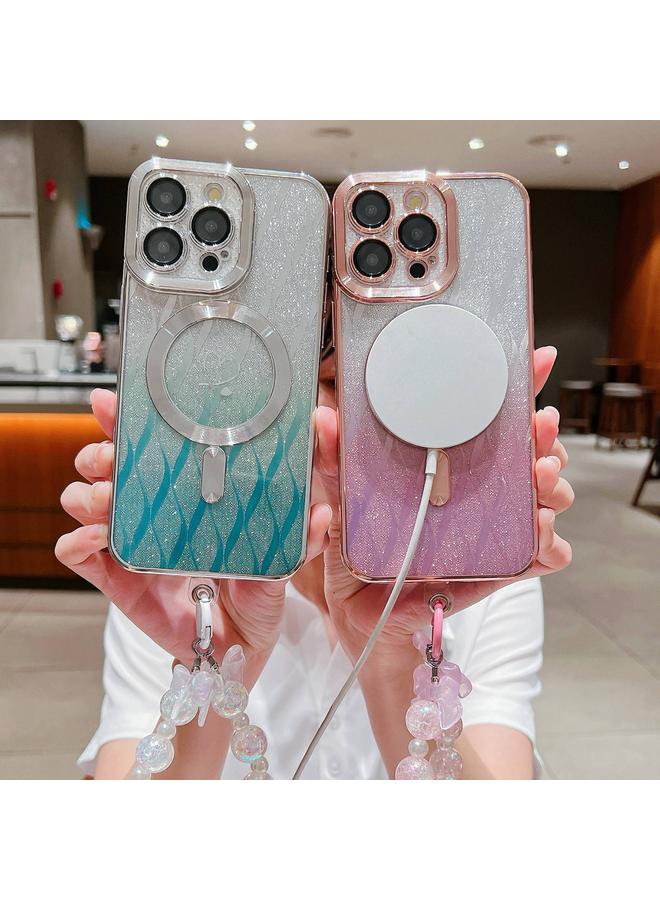 S-TOP Case For iPhone 14 Pro Max Loves Leaves Gradient Glitter Bracelets Carbon Fiber Magsafe TPU Phone Case - Image 5