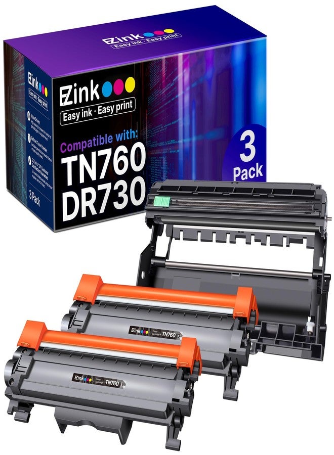 إي-زي إنك خراطيش حبر EZ Ink TN760 ووحدة أسطوانة DR730 (عبوة من 3 خراطيش، 2 خرطوشة حبر و1 أسطوانة) - Image 1