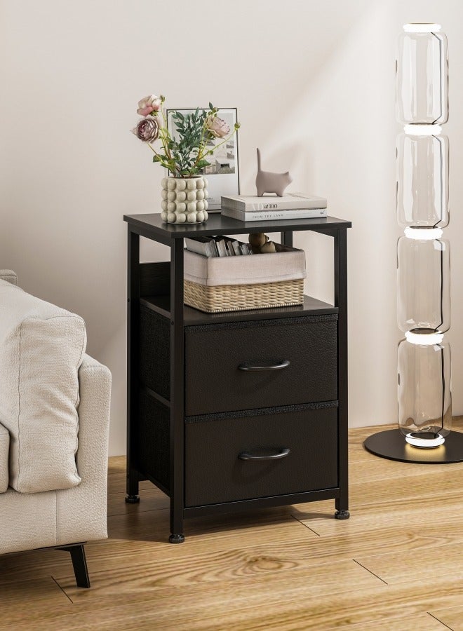 Harlan Nightstand with 2 Fabric Drawers, Simple Bedside Table, Space-Saving End Coffee Table, Side Table with Storage for Bedroom, Living Room, Black - Image 1