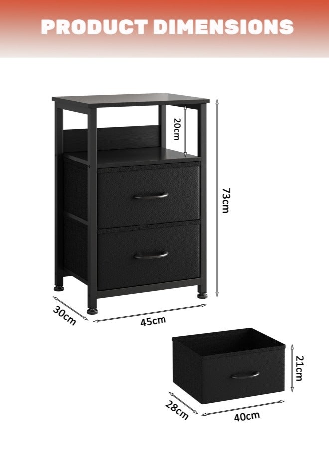 Harlan Nightstand with 2 Fabric Drawers, Simple Bedside Table, Space-Saving End Coffee Table, Side Table with Storage for Bedroom, Living Room, Black - Image 5