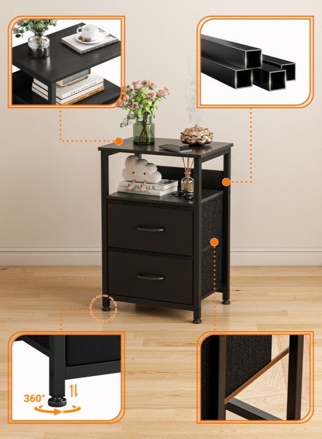 Harlan Nightstand with 2 Fabric Drawers, Simple Bedside Table, Space-Saving End Coffee Table, Side Table with Storage for Bedroom, Living Room, Black - Image 4