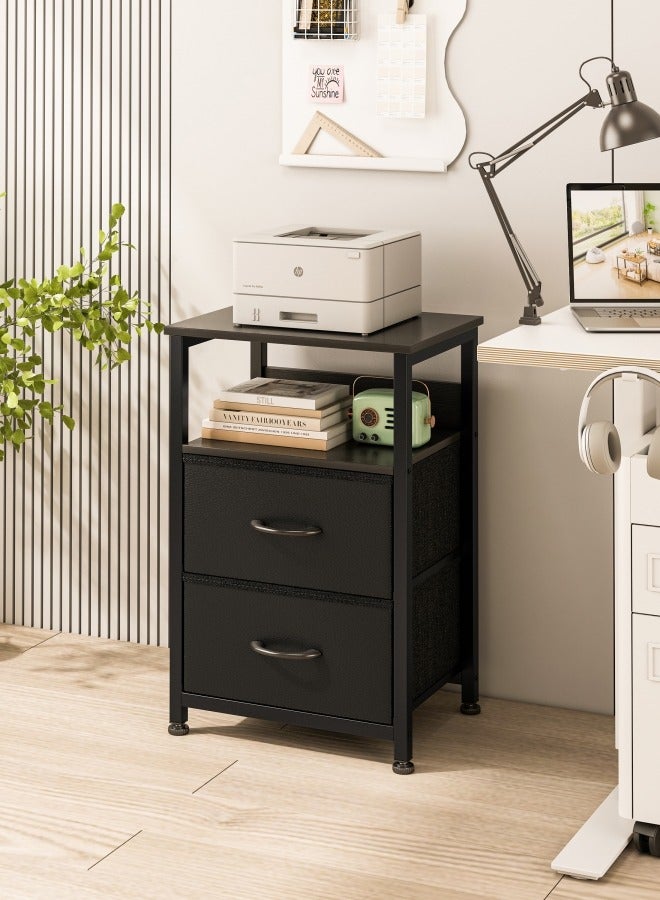 Harlan Nightstand with 2 Fabric Drawers, Simple Bedside Table, Space-Saving End Coffee Table, Side Table with Storage for Bedroom, Living Room, Black - Image 2