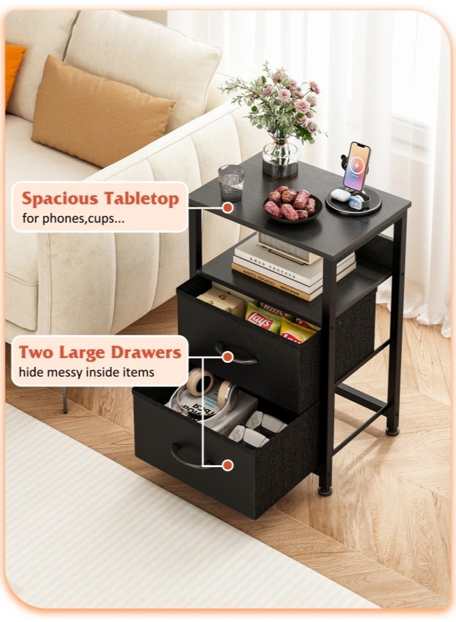 Harlan Nightstand with 2 Fabric Drawers, Simple Bedside Table, Space-Saving End Coffee Table, Side Table with Storage for Bedroom, Living Room, Black - Image 3