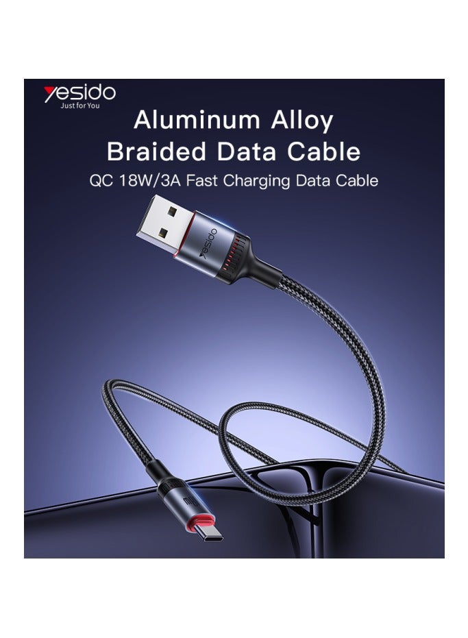 يسيدو كابل بيانات CA129C بطول 1.2 متر من USB إلى Type-C بقوة 18 وات، شحن سريع، مزود بشريحة ذكية مدمجة، مصنوع من سبائك الألومنيوم المضفرة - Image 2