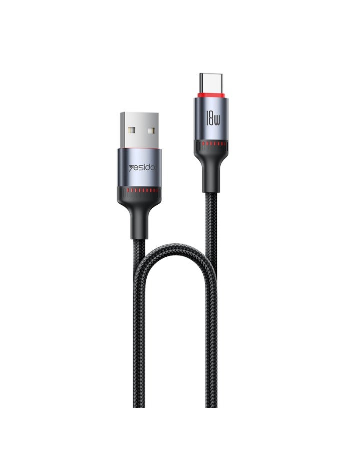 يسيدو كابل بيانات CA129C بطول 1.2 متر من USB إلى Type-C بقوة 18 وات، شحن سريع، مزود بشريحة ذكية مدمجة، مصنوع من سبائك الألومنيوم المضفرة - Image 1