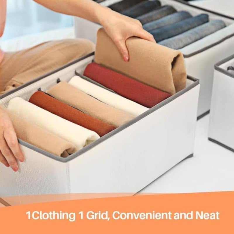 STORE MORE STORE MORE 7 Grids Wardrobe Closet Organizer For Clothes Almirah Drawer Storage Organisers Foldable and Stackable Jeans Sweater Dresses TShirts Organizer Box White Pack of 3  - Image 2
