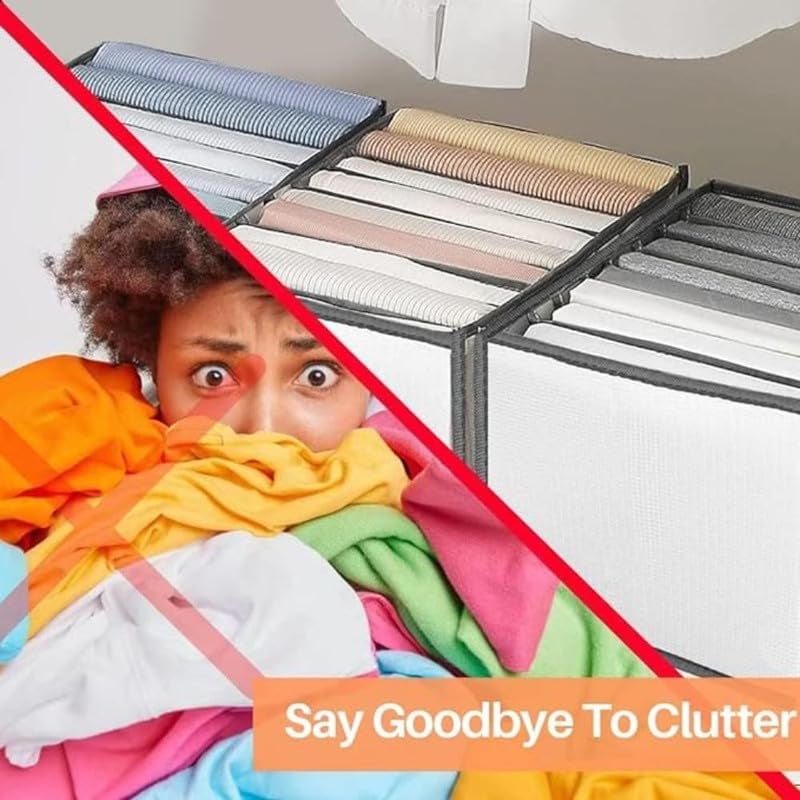 STORE MORE STORE MORE 7 Grids Wardrobe Closet Organizer For Clothes Almirah Drawer Storage Organisers Foldable and Stackable Jeans Sweater Dresses TShirts Organizer Box White Pack of 3  - Image 5