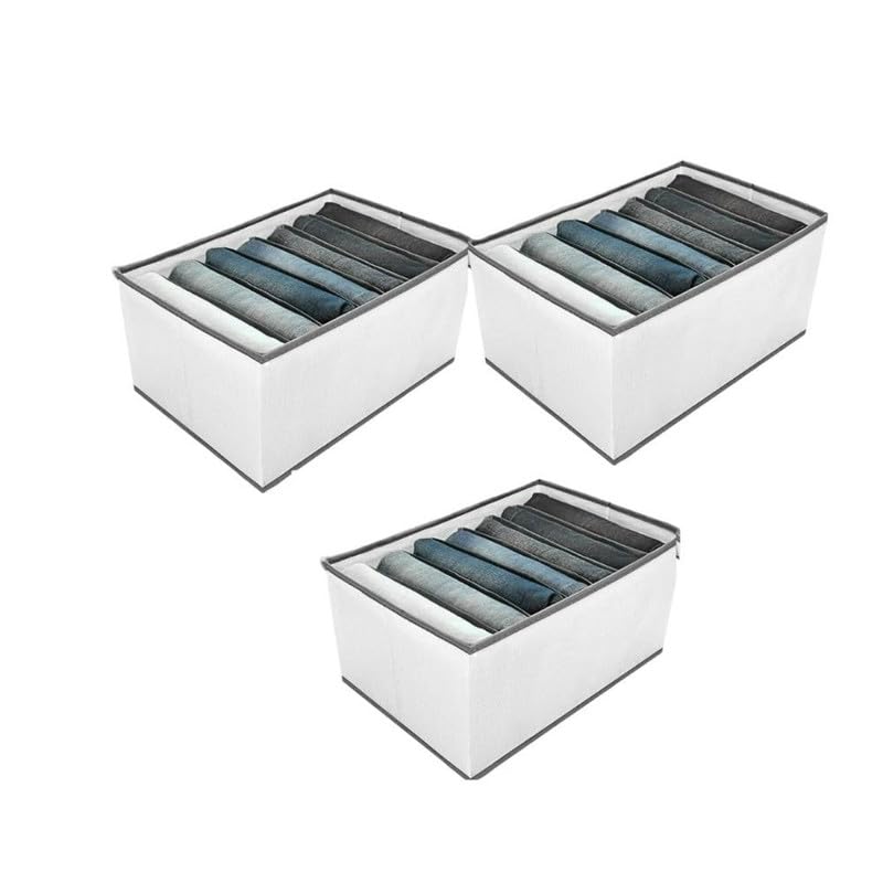 STORE MORE STORE MORE 7 Grids Wardrobe Closet Organizer For Clothes Almirah Drawer Storage Organisers Foldable and Stackable Jeans Sweater Dresses TShirts Organizer Box White Pack of 3  - Image 1