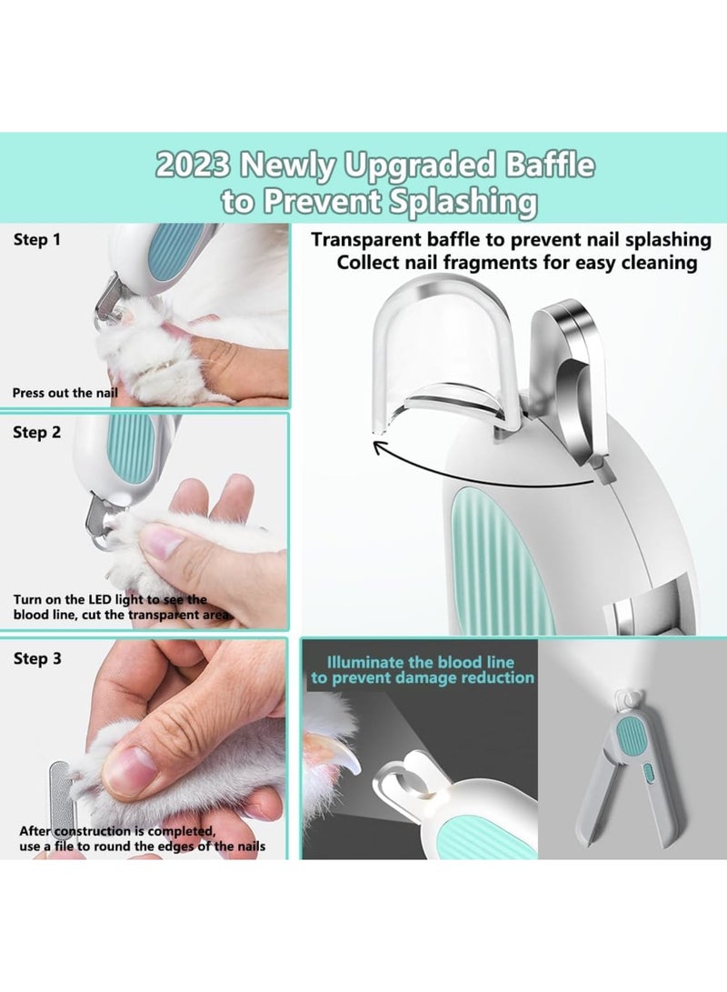 SYOSI Pet Nail Clippers, Dog Trimmers with Safety Guard, Professional Dog and Cat Nail Clippers with LED Light and Splash Shield - Upgraded 2023 Version - 2-in-1 Grooming Tool for Small Animals (Blue) - Image 4