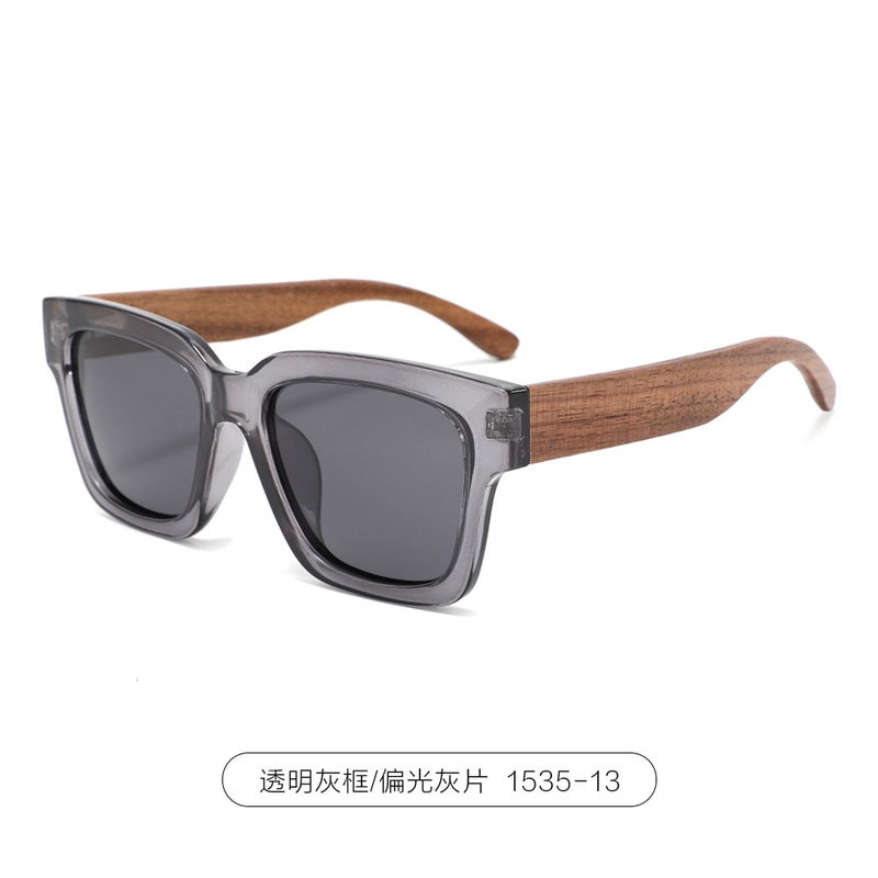 Generic New Oversized Wood Frame Polarized Sunglasses for Men C13 transparent gray frame walnut foot polarized gray sheet 