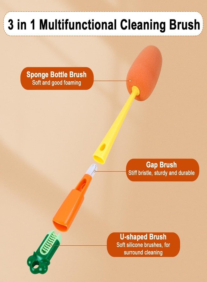 KRYLAR-3 in 1 Bottle Cleaning Brush Set with Long Handle-Soft Rubber, Heat-Resistant,Ideal for Cups, Glassware & More - Includes Carrot Design Brush for Easy, Effective Cleaning in Kitchen/Bedroom. - Image 5