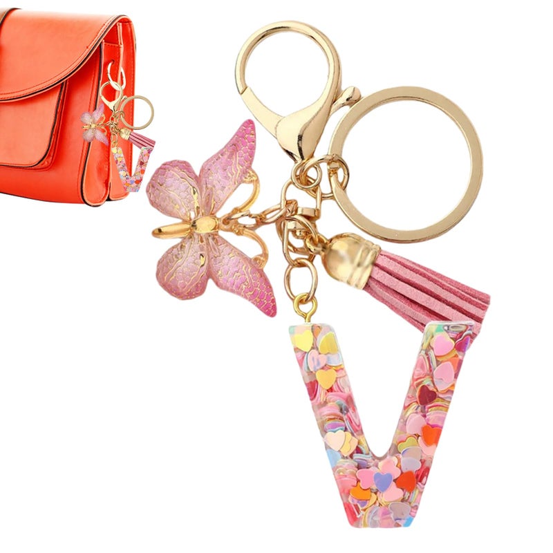 Violet Butterfly Tassel Initial Letter Keychain for Car Keys Bags Purse Charm - Image 2
