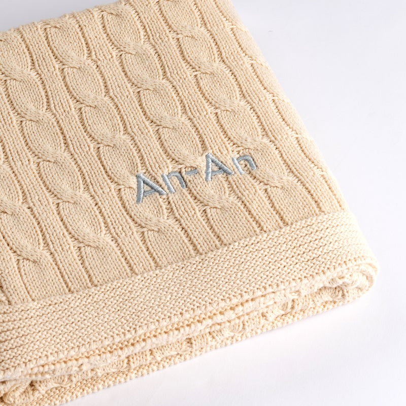 Lovingly Signed Personalized Luxury Baby Cable Knit Blanket - Cream - Image 2