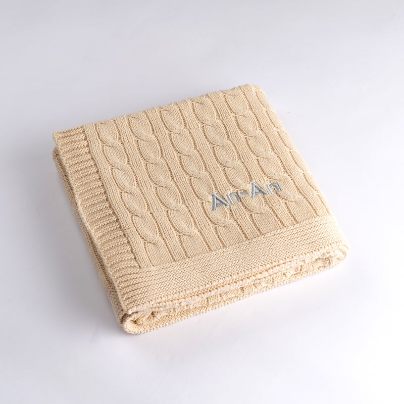 Lovingly Signed Personalized Luxury Baby Cable Knit Blanket - Cream - Image 1