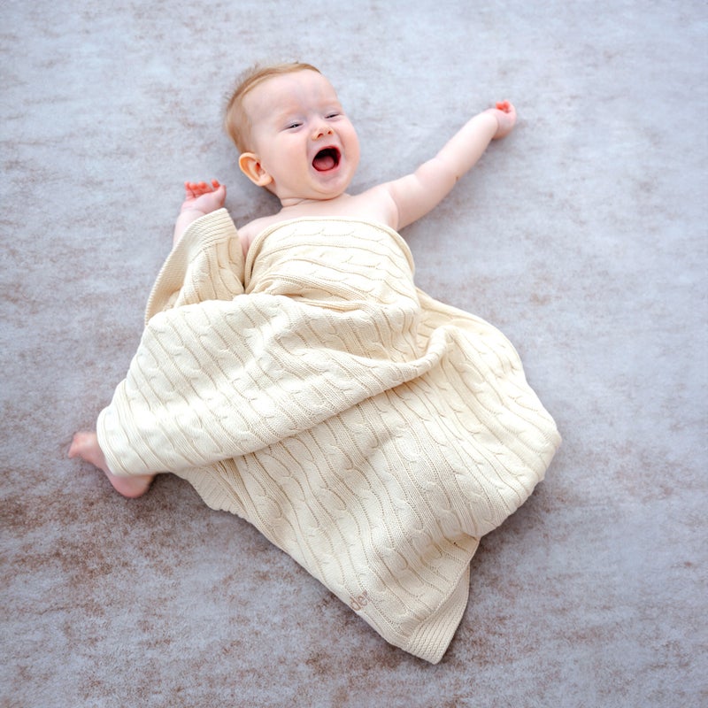 Lovingly Signed Personalized Luxury Baby Cable Knit Blanket - Cream - Image 3