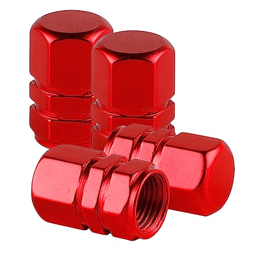 Alpmosn Aluminum Tire Stem Valve Caps Wheel Valve Covers Car Dustproof Tire Cap Cover Accessories, Universal for SUV, Car, Bike and Motorcycle, Hexagon Shape (4PCS Red) - Image 1